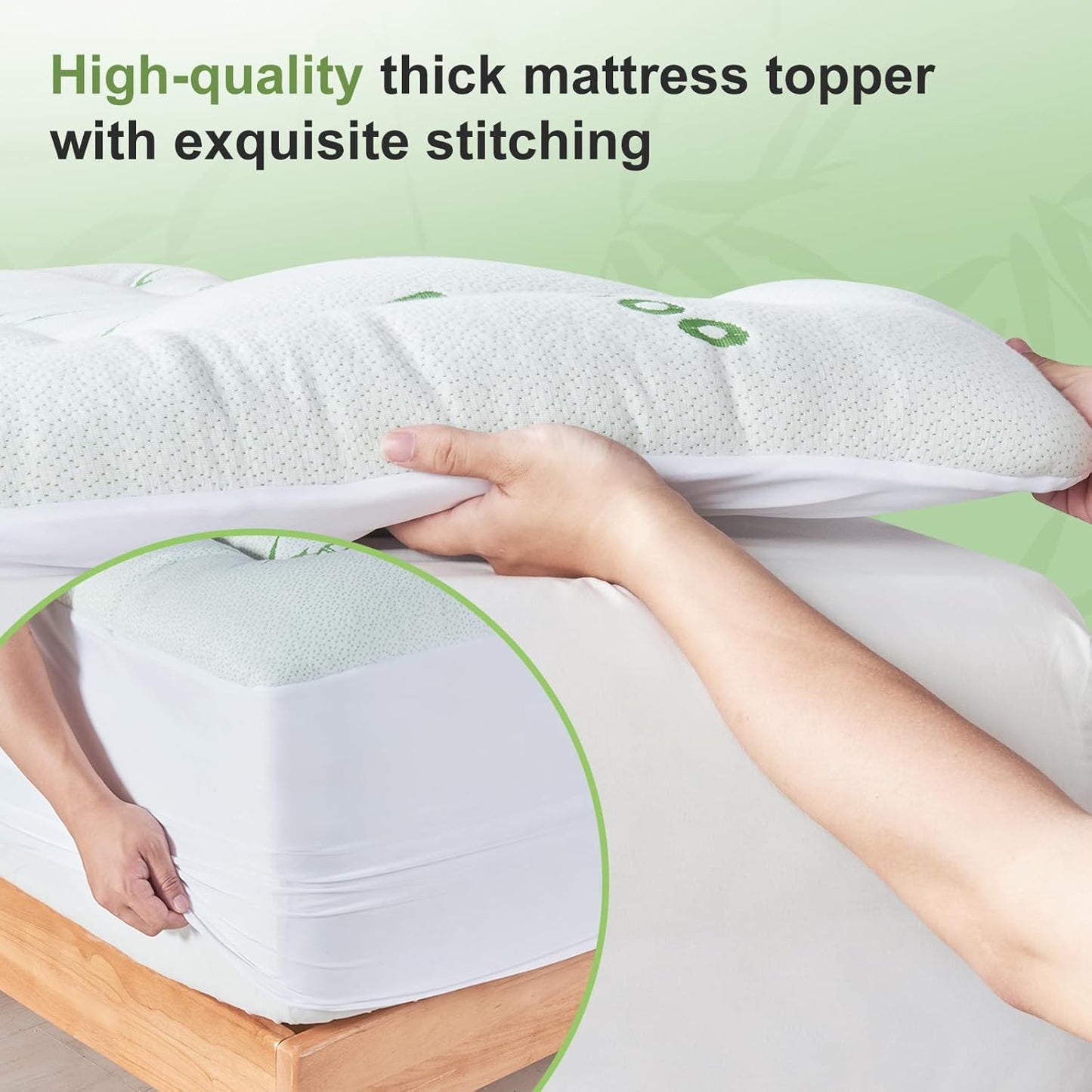 Skiennix Queen Size Mattress Topper - Soft Bamboo Viscose Pillow Top for Back Pain Relief | Cooling Protector, White