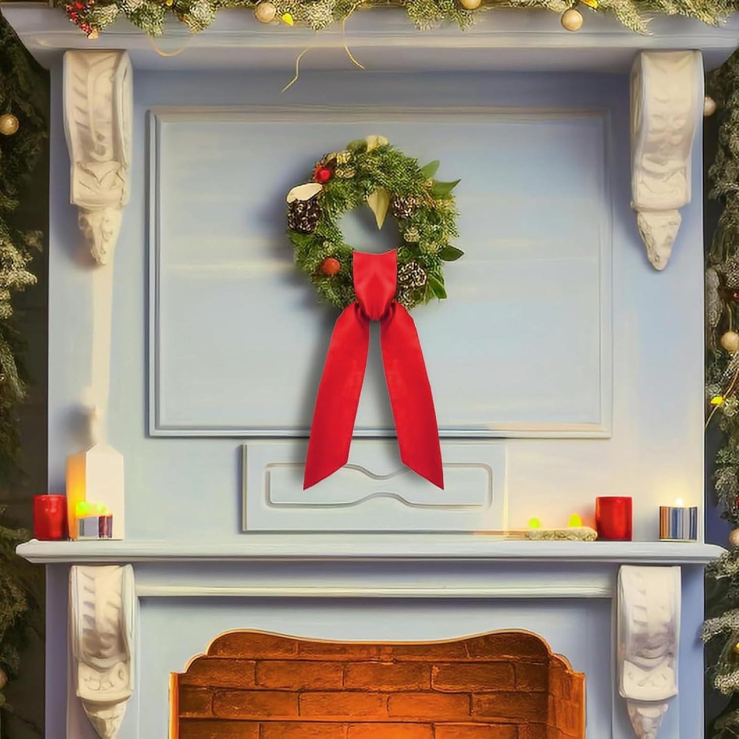 RunNico Front Door Wreath Blank Sash - 3.3" W x 52.8" L Red Wreath Accessories for Holiday Decor