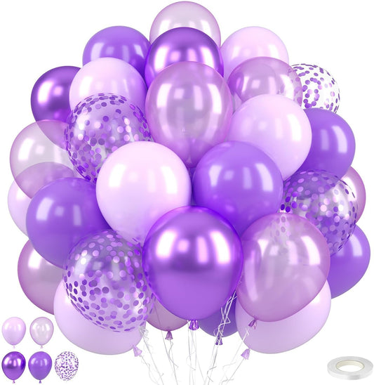 **Skiennix 12-Inch Pearl Metallic Light Purple Balloons - 50PCS Confetti Set for Birthday & Wedding Decor**