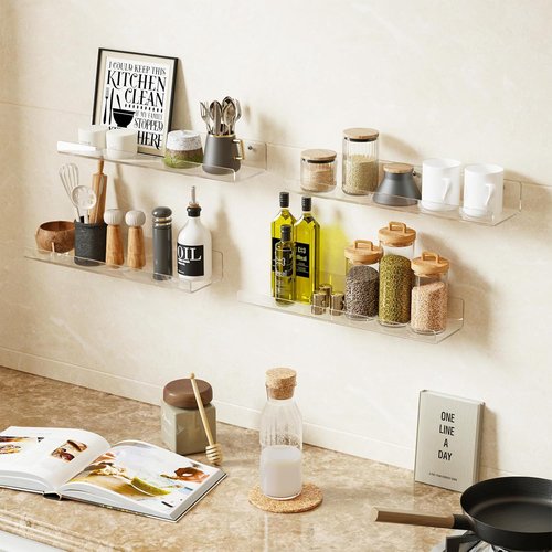 Dooiclear Floating Wall Shelves - 15" Clear Acrylic Display Shelves for Home & Office Decor
