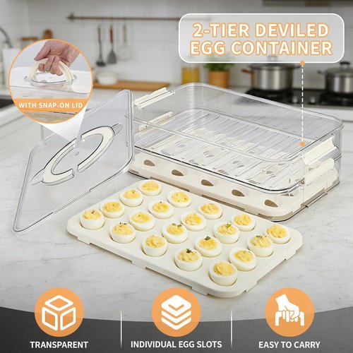 Deviled Egg Carrier by [Brand Name] - Durable 2-Layer Plastic Container with Lid | Holds 40 Eggs, Easy Carry Handle