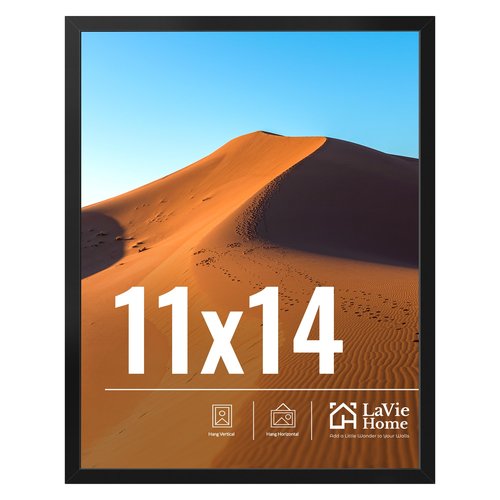LaVie Home 11x14 Picture Frame for Wall Display, 11 x 14 Black Picture Frame with HD Plexiglas, 11 by 14 Poster Frame 1 Pack, Display Frame for Vertical or Horizontal, Classic Collection