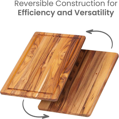 Teakhaus Teak Wood Cutting Board Set | 3 Sizes - Reversible, Knife-Friendly & FSC Certified - Perfect Holiday Gift