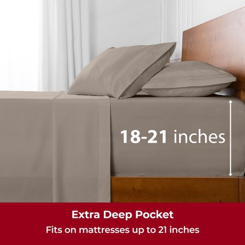 Mellanni Extra Deep Queen Sheets - 4 PC Iconic Collection Bedding - Hotel Luxury, Ultra Soft, Cooling Bed Sheets - Wrinkle, Fade, Stain Resistant (Queen, Tan)