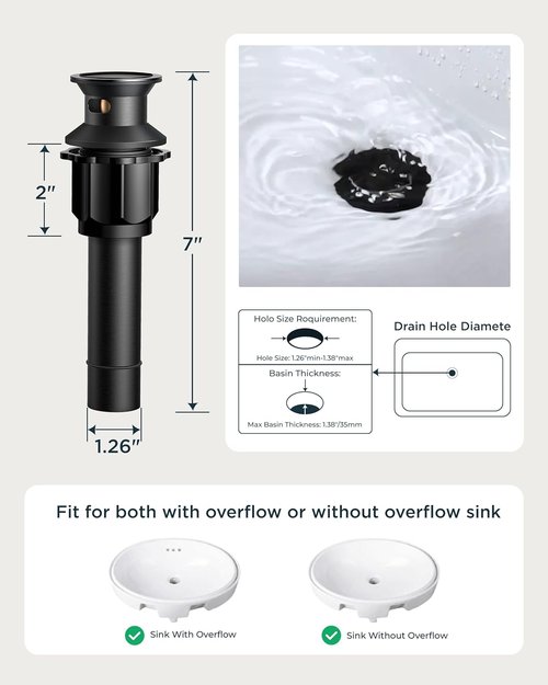 FORIOUS Matte Black Bathroom Faucet - Vintage 3 Hole Design with Cross Handles & Metal Drain | 8 Inch Widespread