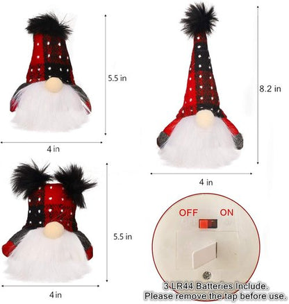 Juegoal Lighted Christmas Gnome Set - Handmade Mini Scandinavian Tomte | Battery Operated Winter Decor