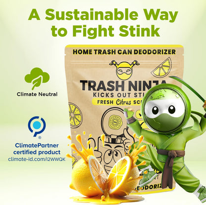 Trash Ninja Odor Eliminator - Long-Lasting Citrus Scent Deodorizer with Activated Charcoal | Freshens Garbage Cans, Fridges, Bathrooms, Kitchens & Diaper Pails
