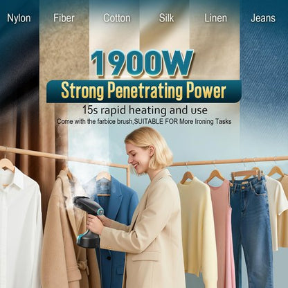 Steamer for Clothes, 1900W Strong Penetrating Steam Portable Handheld Garment Steamer Clothes Steamer with 3 Steam Settings, Fabric Brush, 300ml Big Capacity, Travel Steamers Iron Safe Removes Wrinkle
