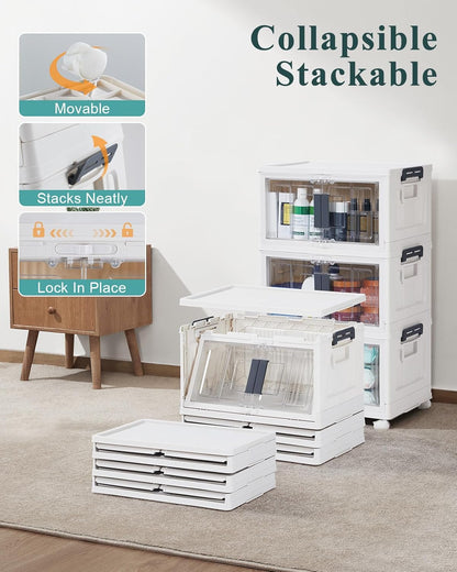 OlarHike 23QT Stackable Storage Bins - Collapsible Plastic Boxes with Lids & Wheels | 3-Pack for Home Organization