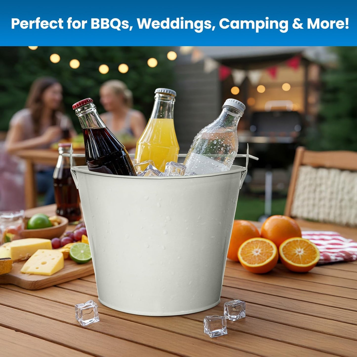 PLEXON Ice Bucket for Parties Coctail Bar Restaurant - Drink Beer Champagne Metal Pail Bucket with Handle, Beverage Chiller, Galvanized Steel, Set of 3