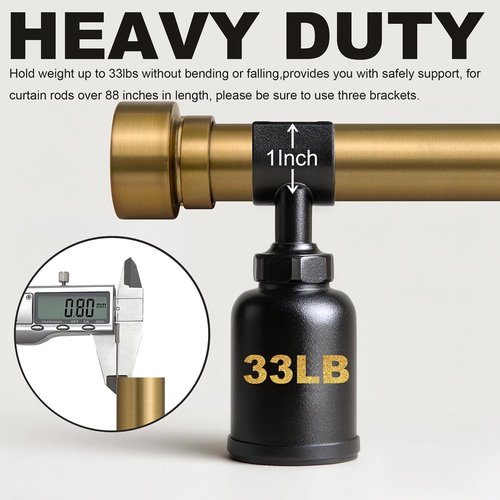 Lootkell Brass Gold Curtain Rods Set - Heavy Duty Adjustable 1" Diameter for Windows 66-120" | Stylish Metal Finials