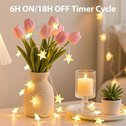 Lakumu LED Star String Lights - 50 Twinkle Lights with 8 Modes & Timer | 17FT Battery Operated Warm White Decor