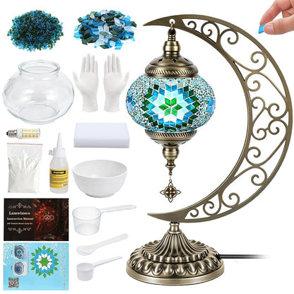 Lamwinsco DIY Turkish Mosaic Lamp Kit - Green Variation, Crescent Moon Table Lamp