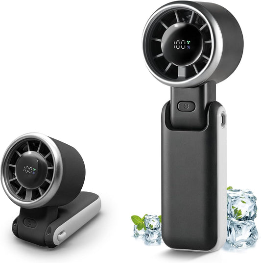 Skiennix Portable Handheld Turbo Fan - 180° Folding Design, 5 Speed USB Rechargeable | Ideal for Travel & Summer (Black)