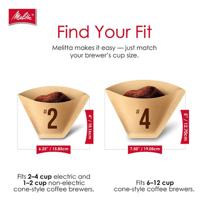 Melitta #4 Cone Coffee Filters - Natural Brown, 480 Total Filters | Fits 8-12 Cup Makers, Compostable & Tear-Resistant