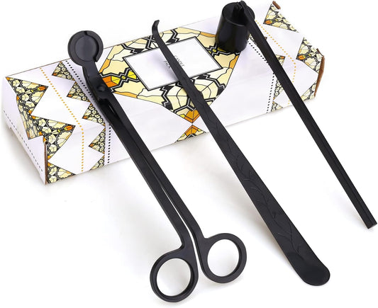 Skiennix 3-In-1 Candle Accessory Set - Wick Trimmer & Dipper with Gift Packaging | Black