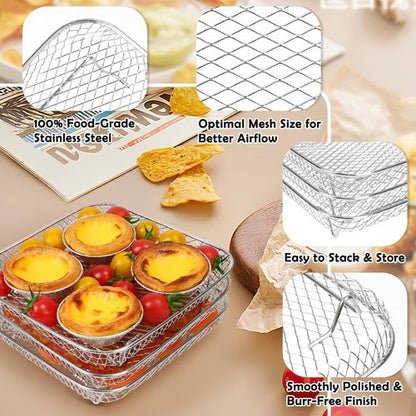 BYKITCHEN 7-Inch Air Fryer Rack - Stackable Stainless Steel Accessory for Ninja & Cosori Air Fryers