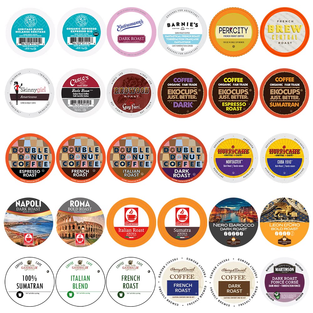 Perfect Samplers Dark Roast Coffee Pods Variety Pack, Strong Bold Coffee & Dark Roast Blends, Dark Roast Coffee Pods for Keurig K Cups Machines, Coffee Sampler 30 Count