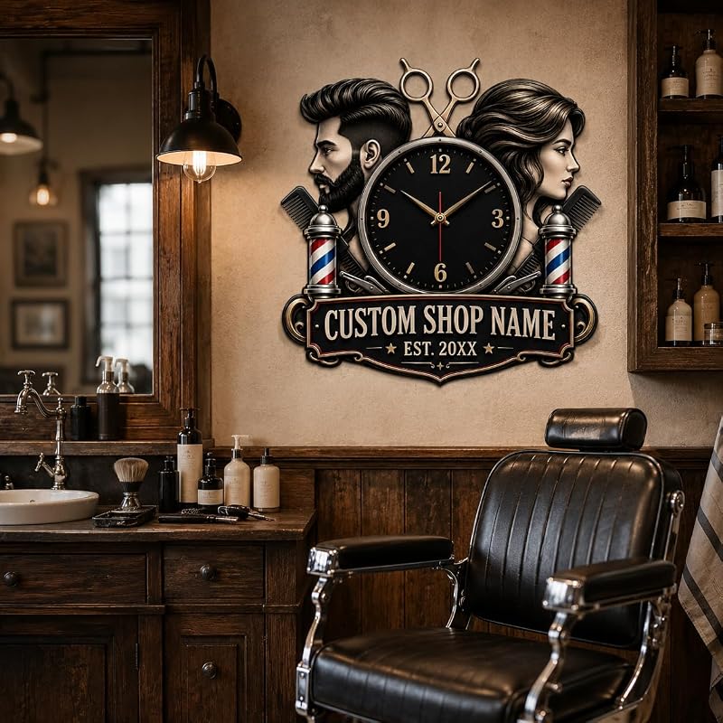 Personalized Barber Shop Wall Clock - Custom Name & Salon Décor (Variation: Barber Clock-5)