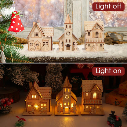 BESPORTBLE Wooden Christmas Village Houses Set - LED Mini Houses for Rustic Holiday Decor | 2025 Tabletop Accent
