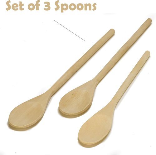 Imusa Wooden Spoons Set of 3 - Non-Scratch Maplewood Cooking Utensils | Durable & Versatile