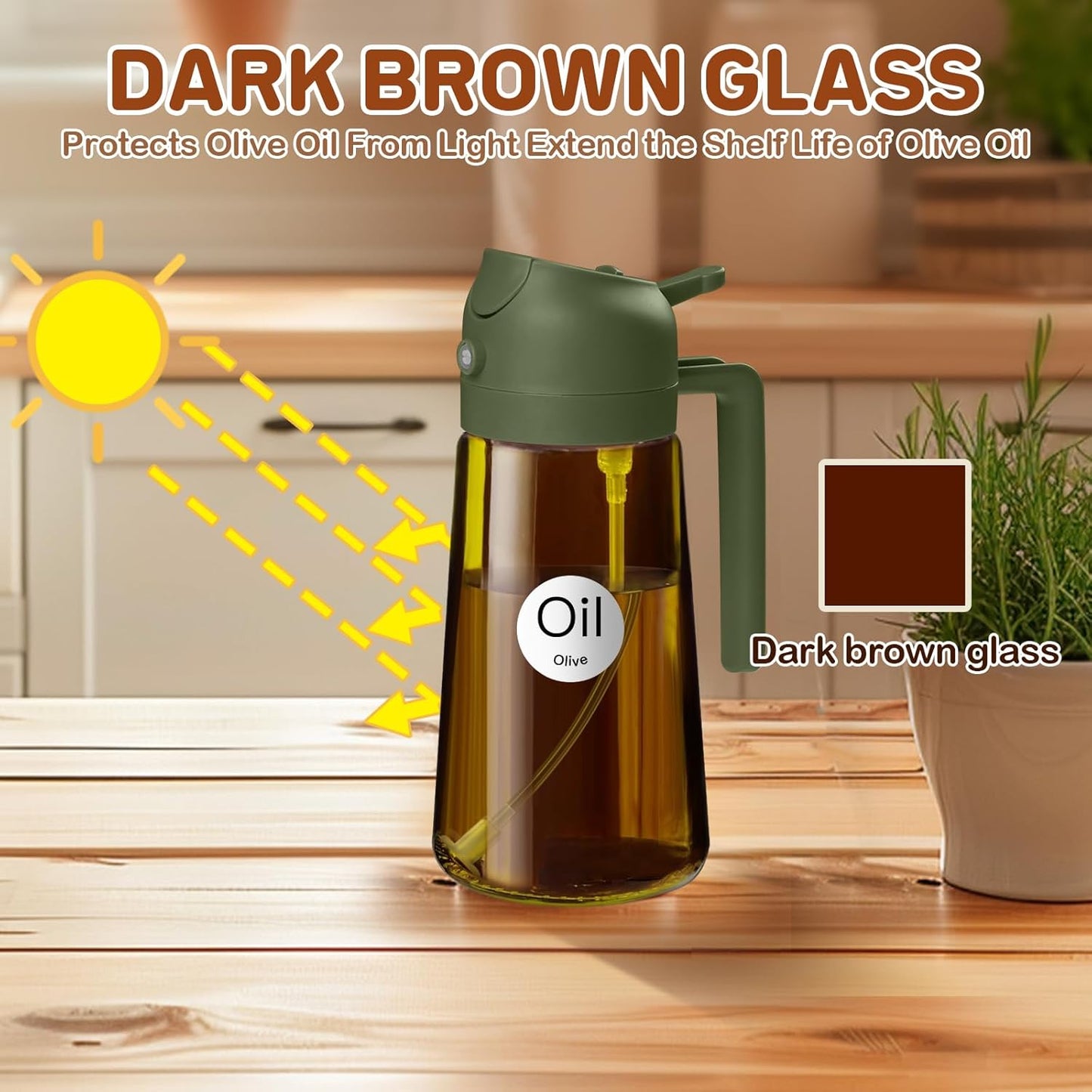 YARRAMATE 2Pcs Dark Brown Oil Sprayer - Food-Grade 2-in-1 Olive Oil Dispenser | 16oz for Cooking & BBQ