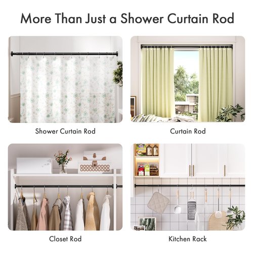 AmazerBath Spring Tension Shower Curtain Rod, 31-75 Inches Heavy Duty Tension Rod Rust Proof Bathroom Curtain Rod, Adjustable No Drill Easy Segmented Installation, Black