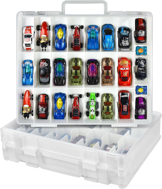 Skiennix Toy Car Storage Organizer - Double-Sided Display Case for Hot Wheels & Matchbox Cars | 48 Compartments - White