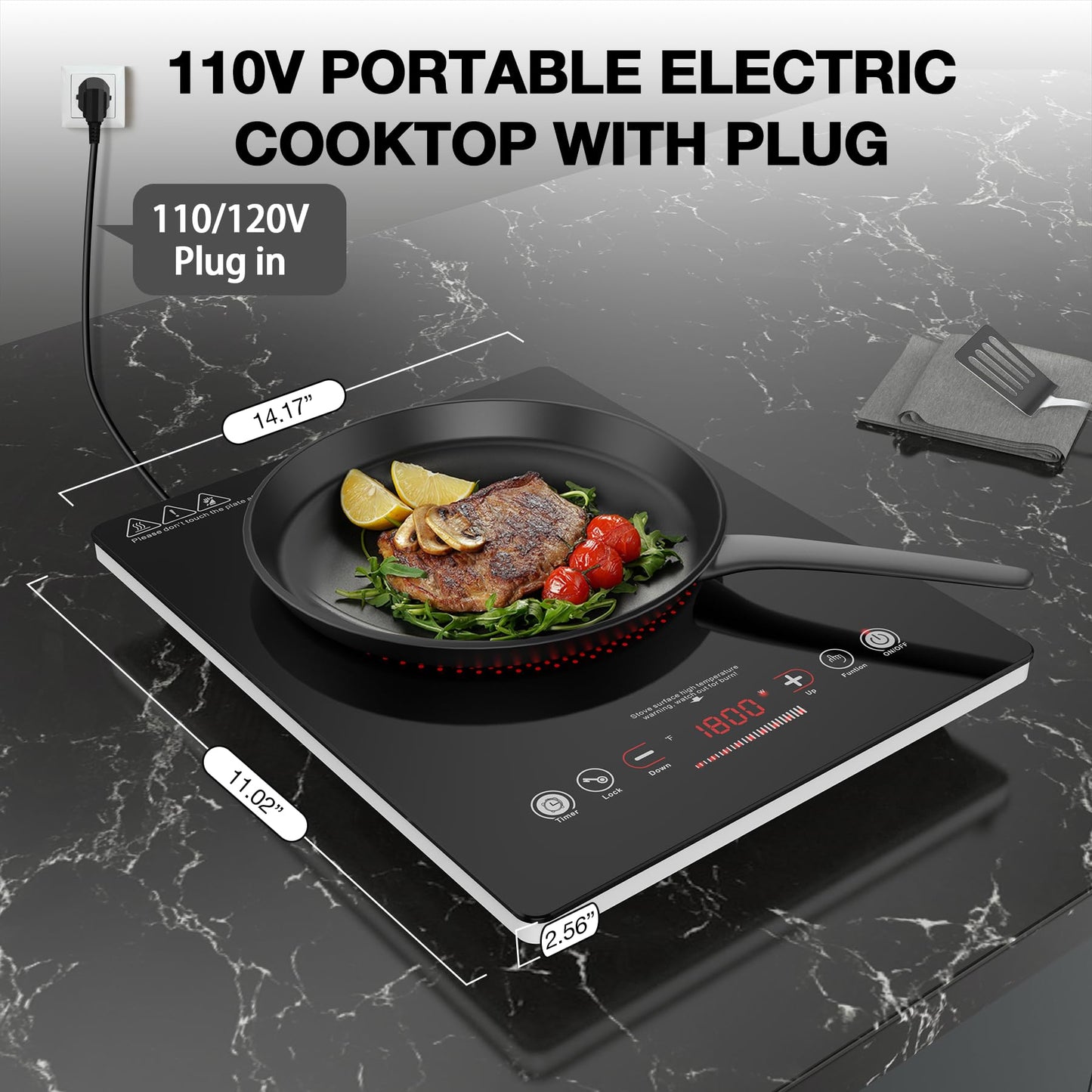 VBGK Single Burner Electric Cooktop,110V 1800W Electric Stove Top with LED Touch Control,Single electric burner 9 Power Levels, 4 hTimer, Safety Lock,Overheat protection
