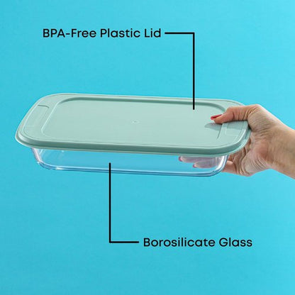 JoyJolt 8-Piece Borosilicate Glass Baking Dish Set - Deep Rectangle Dishes with Sage Green Lids | Oven & Freezer Safe