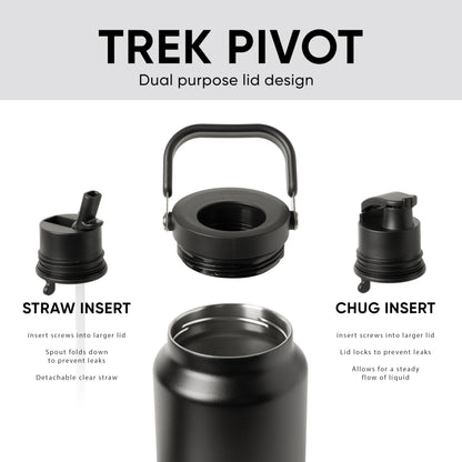 Simple Modern Trek Pivot | Half Gallon Water Bottle Jug with Handle & Boot | Interchangeable Straw & Chug Lids | Large Insulated Stainless Steel | Sports Camping Outdoors | 64oz, Midnight Black