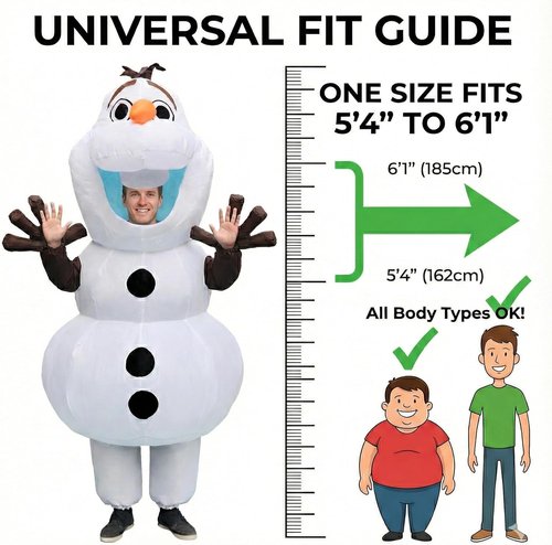 Inflatable Olaf Costume - Adult Size Snowman Fancy Dress for Halloween Party | Large, White