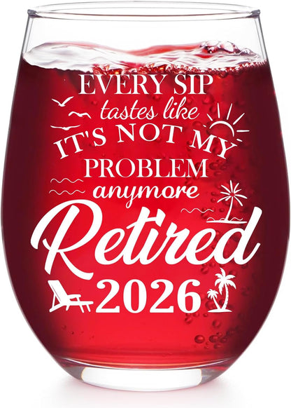 Retirement Gift for Woman & Men 2026 - Funny Retirement Gifts for Women with "Not My Problem Anymore", Farewell Goodbye Gifts for Coworkers, Boss, Friend, Teacher or Mom - 19OZ Stemless Wine Glass