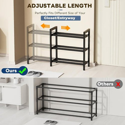 Mavivegue Expandable Shoe Rack - 3-Tier Adjustable Organizer for Closet & Entryway | 18-33” Size
