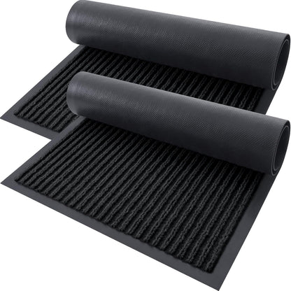 OLANLY Heavy Duty Waterproof Front Door Mats - 2-Pack 29.5 x 17 Inch | Fade Resistant & Easy Clean Black Doormats