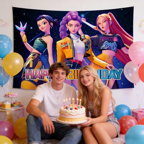 Demon Movie Hunters Birthday Party Decorations - Happy Birthday Banner Backdrop | Festive Supplies