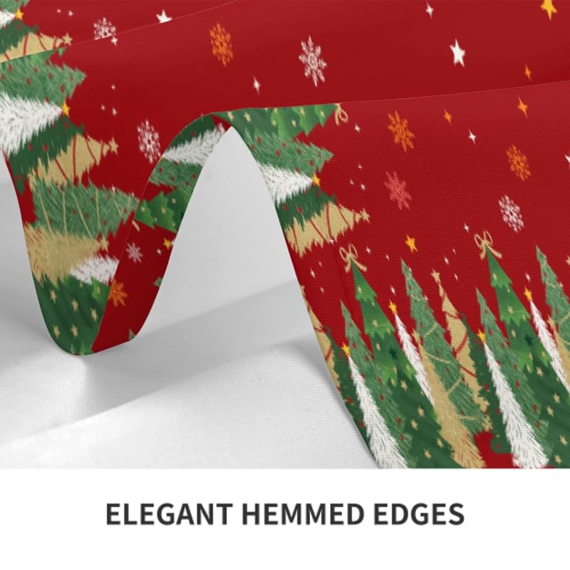 Red 60x120 Inch Christmas Tablecloth - Snowflake & Tree Print, Rectangular
