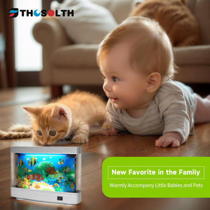 Thosolth Fake Fish Tank Baby Aquarium Toy - Mini Crib Aquarium Lamp. Artificial Fish Lamp Aquarium - Virtual Ocean Moving Fish Night Light for Bedroom Décor. Gift for Kids and Cat Lovers