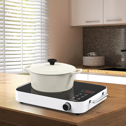 Nafewin Electric Cooktop - 1800W Portable Infrared Hot Plate with 4-Hour Timer | Single Burner Countertop