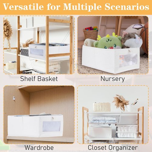 Foldable Linen Closet Organizers by [Brand Name] - Clear Window Storage Bins for Clothing & Towels | 6 Pack, Beige
