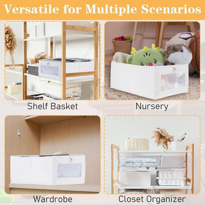 Foldable Linen Closet Organizers by [Brand Name] - Clear Window Storage Bins for Clothing & Towels | 6 Pack, Beige