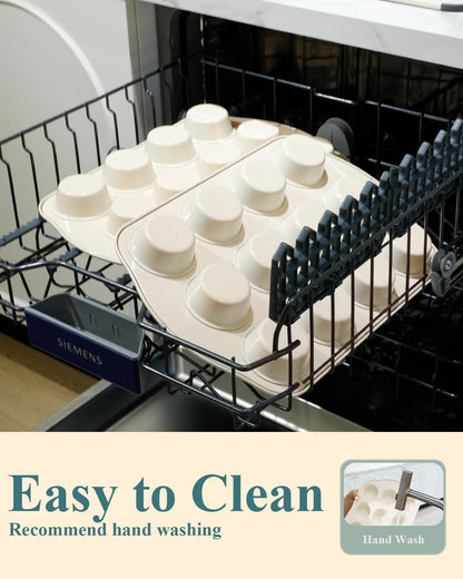Sunshine Cream Nonstick Muffin Pan - 12 Silicone Baking Cups, Easy to Clean & Dishwasher Safe