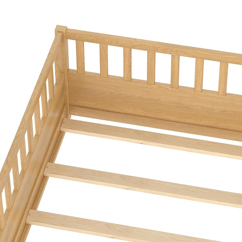 Montessori Floor Bed Full Size with High Guardrails – Natural + Full (Bellemave)