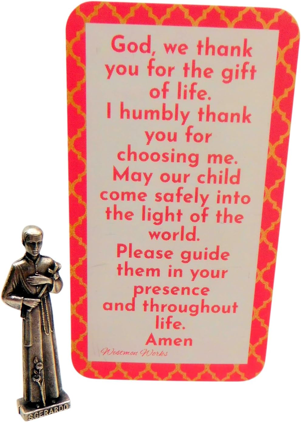 Westmon Works St. Gerard Figurine Set - Metal Pocket Saint Mini Statue with Pregnancy Prayer Card