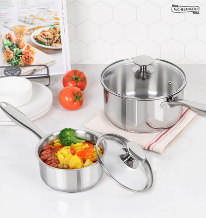 MICHELANGELO Stainless Steel Saucepan Set, 1QT & 3QT Saucepans with Lids, Nonstick Sauce Pan with Lid, Stainless Steel Pot Set 4 Pieces, Dishwasher Safe, Induction Compatible