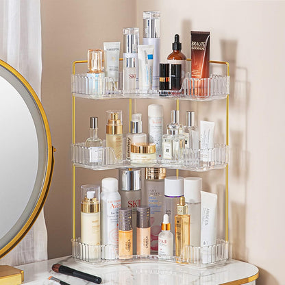 Shuang Qing 3-Tier Corner Bathroom Organizer - Space-Saving Makeup & Skincare Storage Shelf | White