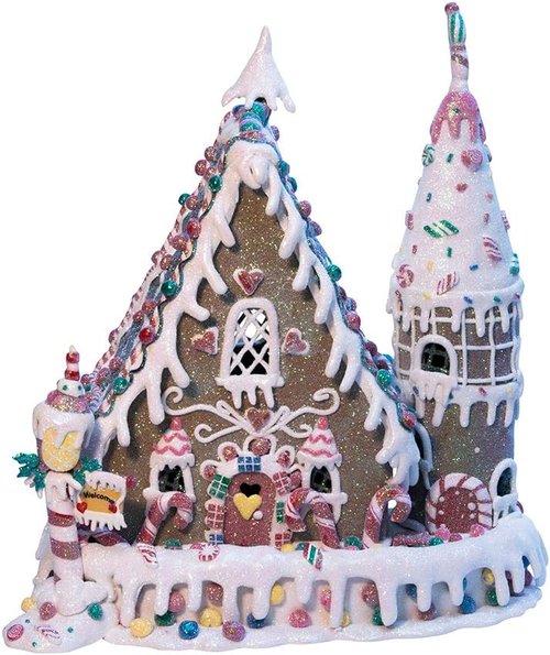Kurt Adler Gingerbread Inn | 13-Inch Claydough Decoration with C7 Bulb for Festive Cheer