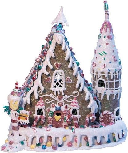 Kurt Adler Gingerbread Inn | 13-Inch Claydough Decoration with C7 Bulb for Festive Cheer