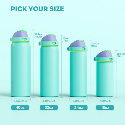 POWCAN 18 oz Insulated Water Bottle - 2-in-1 Push-Button Spout & Quick-Flip Straw | Leakproof, Cold for 24Hrs, Fits Car Cup Holder, Stainless Steel (Sea Princess)