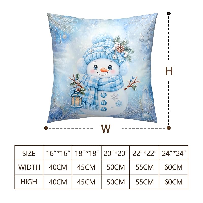 Blue Snowman Pillow Covers 18x18 Pack of 2 – Winter Snowflake Decorative Pillowcase